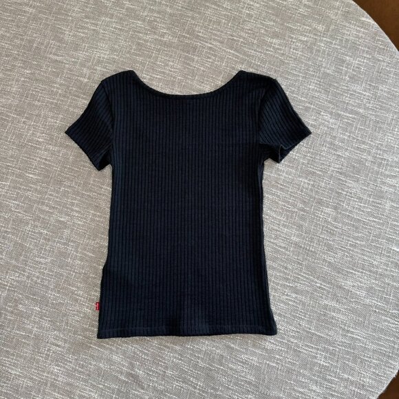 NWOT Levi's Bodega Open Neck Stretch Ribbed Short Sleeve Shirt, Black, Size XS - Picture 5 of 8